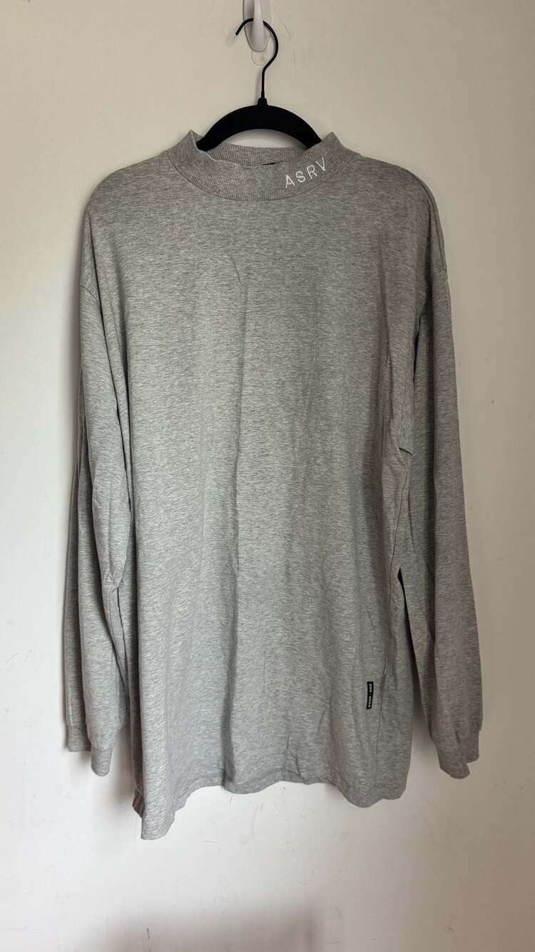 ASRV Tech Essential Mock Neck Long Sleeve Size M Heather Grey